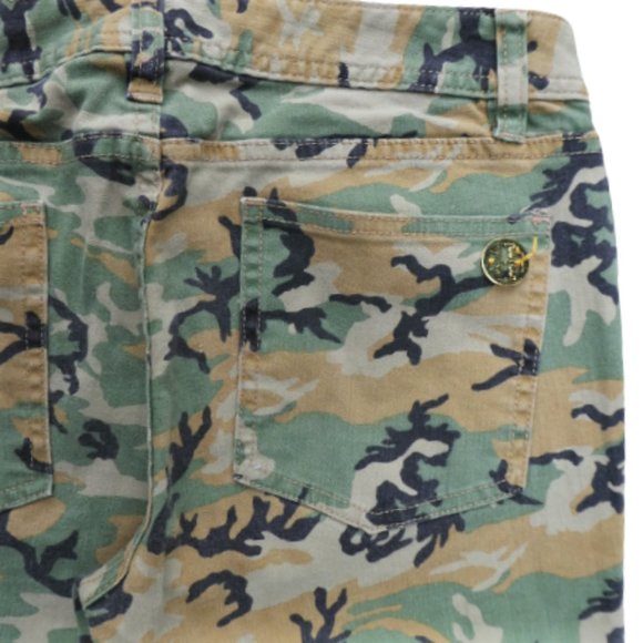 27x23 Tory Burch Designer Cropped Camo Jean Cotton Spandex Gold Logo Hardware - Picture 7 of 12